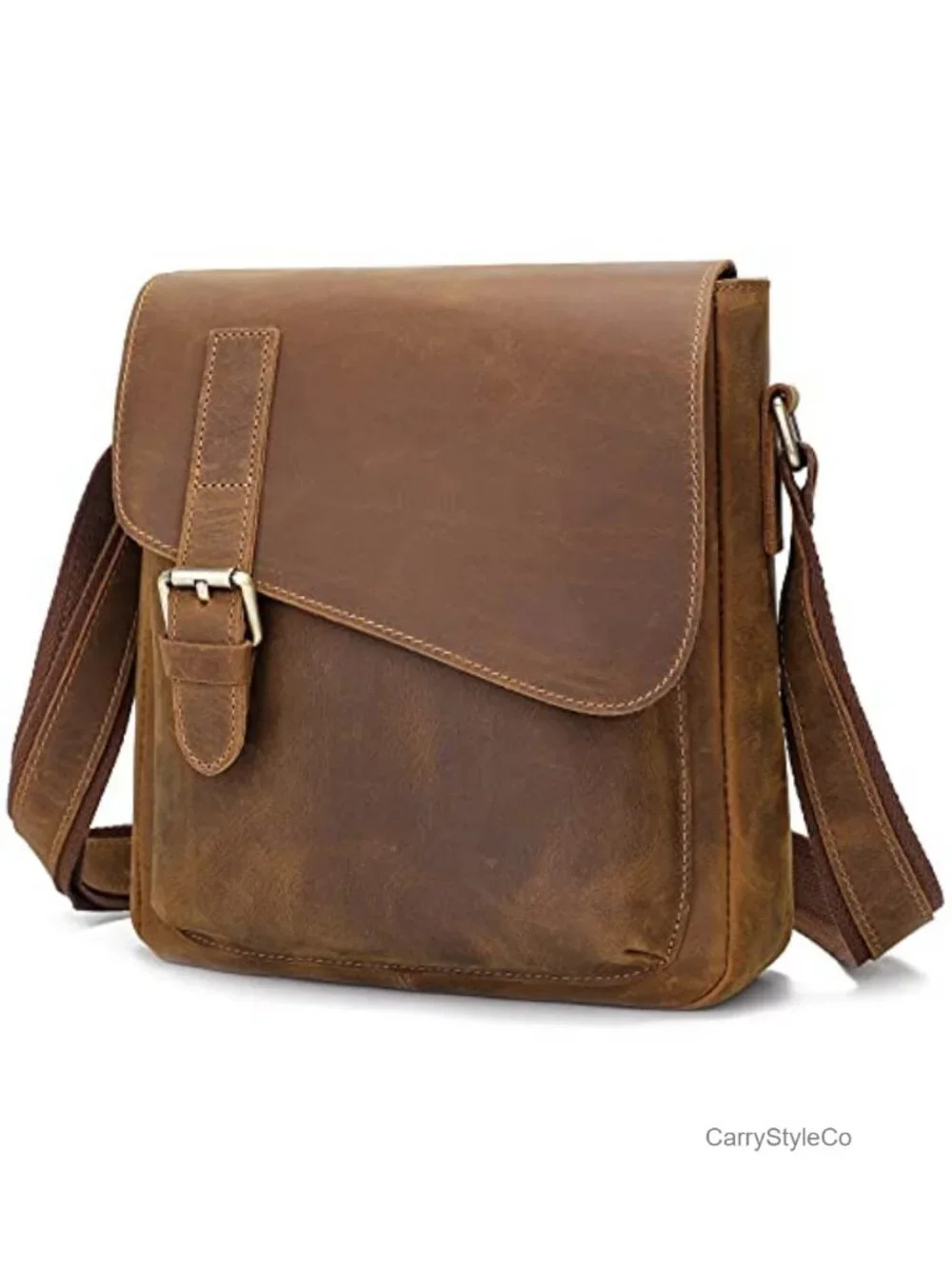 Men's Leather Messenger Crossbody Bag for Tablet, Anti-Theft Back Pocket,